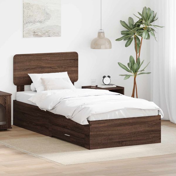 vidaXL Rám postele so zásuvkou Hnedý dub 75 x 190 cm Kompozitné drevo
