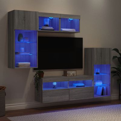 vidaXL 5-dielne TV nástenné skrinky s LED sivé sonoma kompozitné drevo