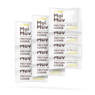 MoiMüv Protein Cookie - GymBeam, citrón a biela čokoláda, 12 x 75 g