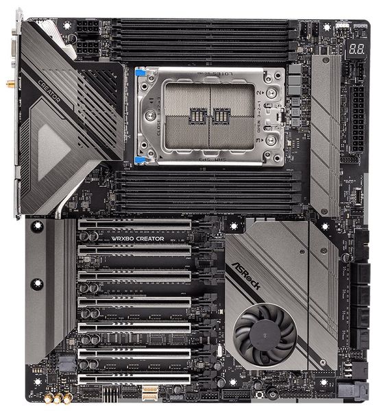 ASRock WRX80 Creator / AMD WRX80 / 8x DDR4 DIMM / 2x M.2 / 1x U.2 / 2x TB4 / 2x MiniDP / 2x 10GLAN / WiFi / EATX Základní deska, AMD WRX80, WRX8, 8× DDR4 DIMM (max. 2048GB), 2× M.2, U.2, 2× USB-C, 2× miniDP, VGA, Wi-Fi, 10GbE LAN, EATX