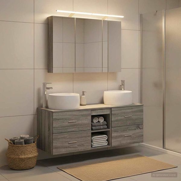 vidaXL Sada kúpeľňového nábytku 4 pcs Sivý Sonoma