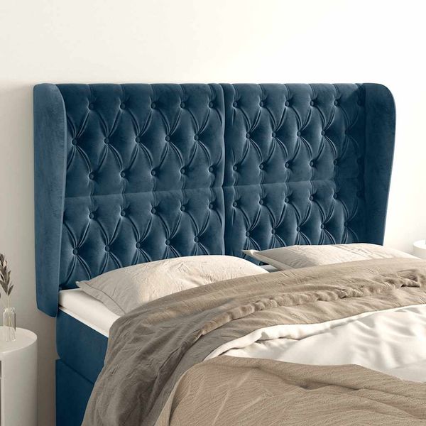 vidaXL Čelo postele so záhybmi tmavomodrá 147x23x118/128 cm zamat