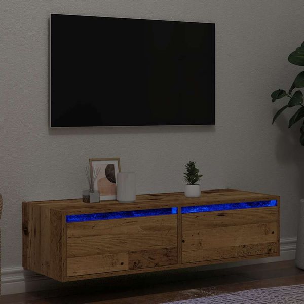vidaXL TV skrinka s LED svetlami staré drevo 100X35,5x25 cm