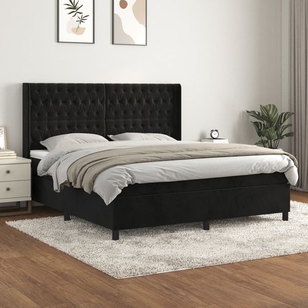vidaXL Posteľný rám boxspring s matracom čierny 180x200 cm zamat