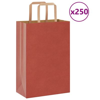 vidaXL Papierové tašky 250 ks s rúčkami, červené, 21x11x31 cm