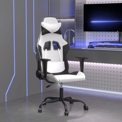 vidaXL Masážna herná stolička biela a čierna umelá koža