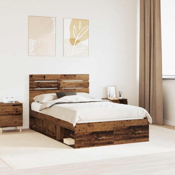 vidaXL Rám postele Staré drevo 120 x 190 cm Masívne borovicové drevo