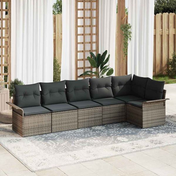 vidaXL Súprava záhradných pohoviek s vankúšom 6 pcs Sivá Poly ratan