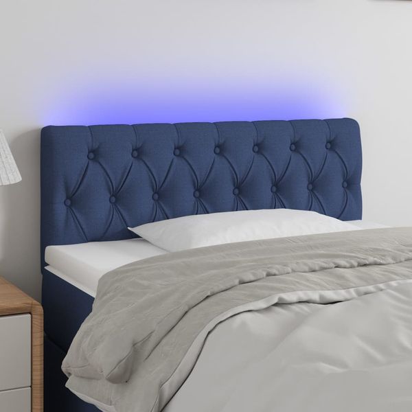 vidaXL Čelo postele s LED modré 90x7x78/88 cm látka