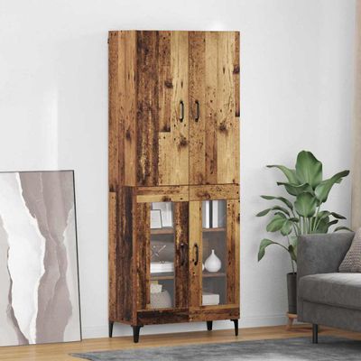vidaXL Highboard Staré drevo 69,5 x 34 x 180 cm Kompozitné drevo