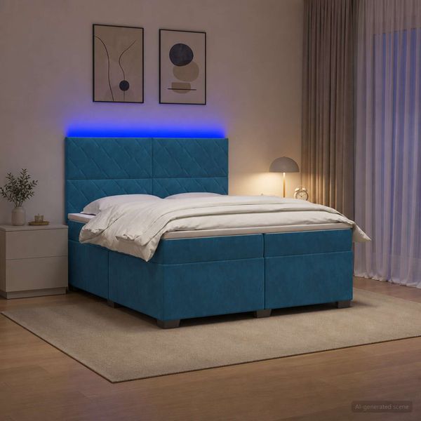 vidaXL Posteľ boxspring s matracom Modrá 200 x 200 cm Zamat