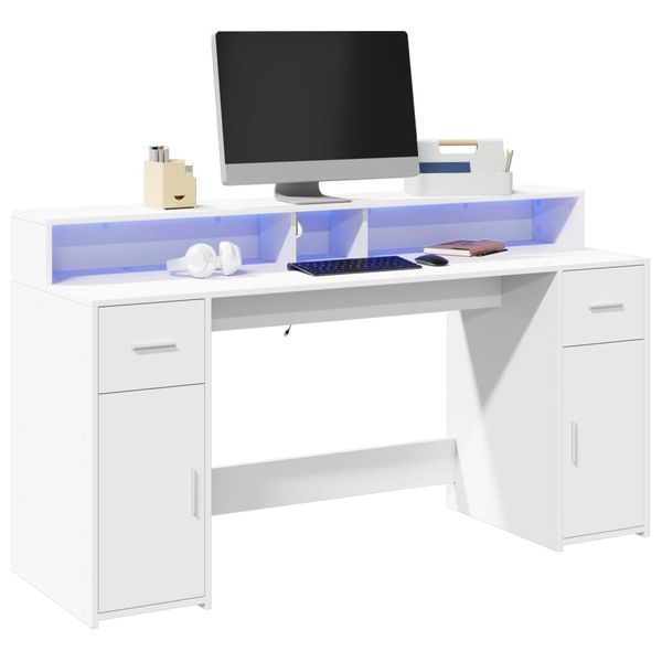 vidaXL Stôl s LED svetlami biely 160x55x91 cm kompozitné drevo