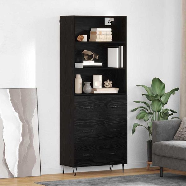 vidaXL Highboard so zásuvkou 2 pcs Čierny dub Kompozitné drevo