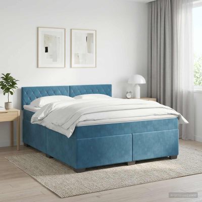 vidaXL Posteľ boxspring s matracom Tmavomodrá 140 x 190 cm Zamat