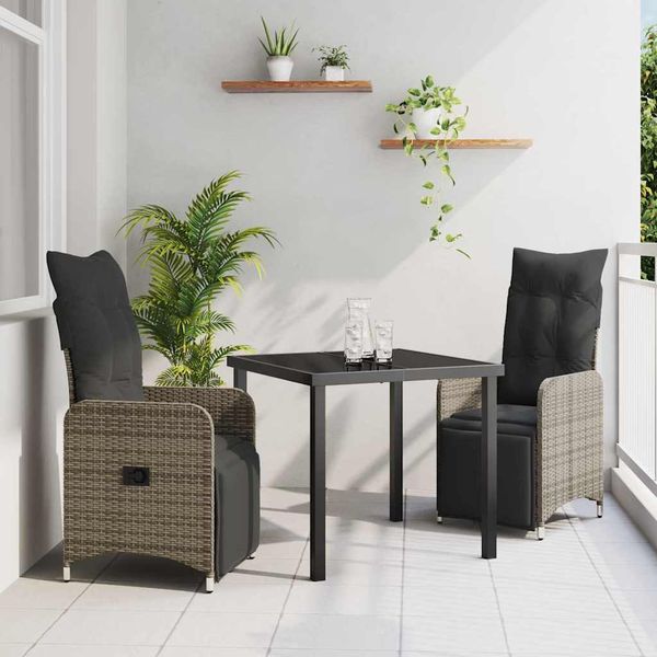 vidaXL Záhradný jedálenský set 3 pcs Sivá polyratan