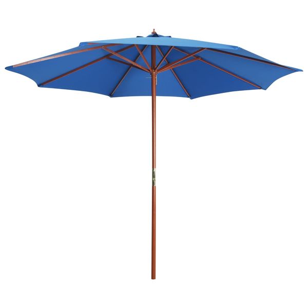 vidaXL Slnečník s drevenou tyčou 300x258 cm modrý