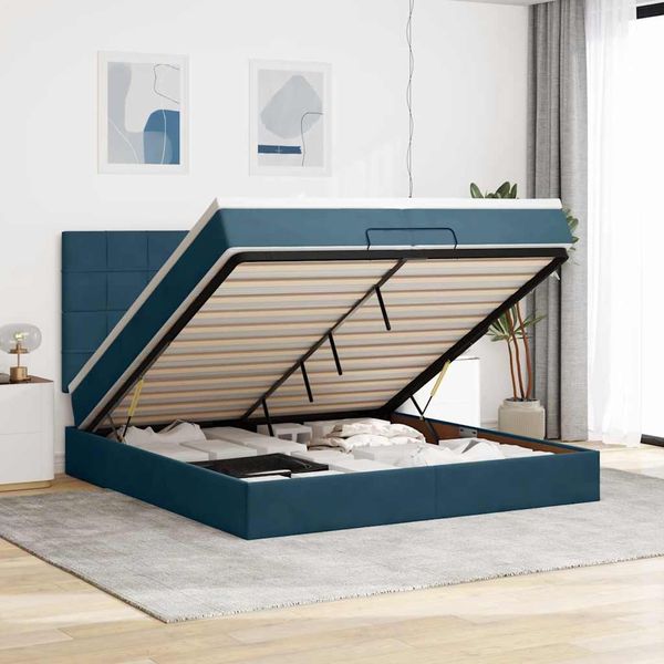 vidaXL Osmanský rám postele s matracmi tmavomodrá 200x200 cm zamat