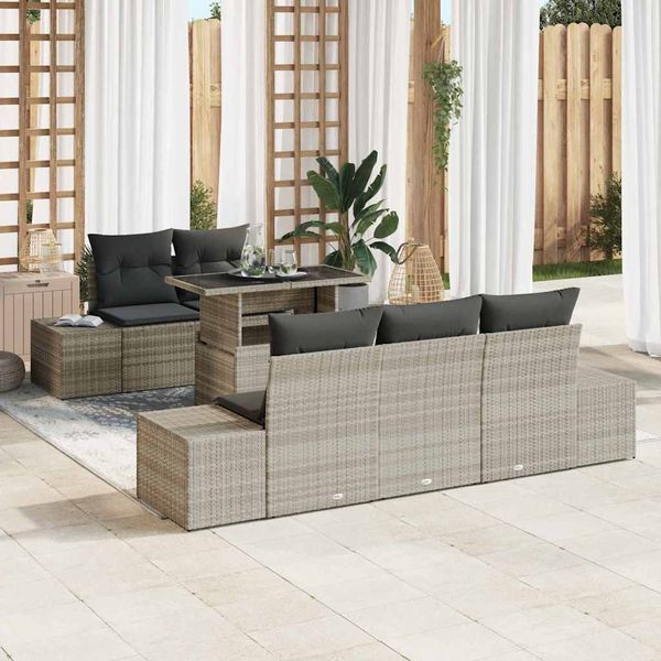 vidaXL Sada pohoviek s vankúšom 6 pcs Svetlosivá polyratan