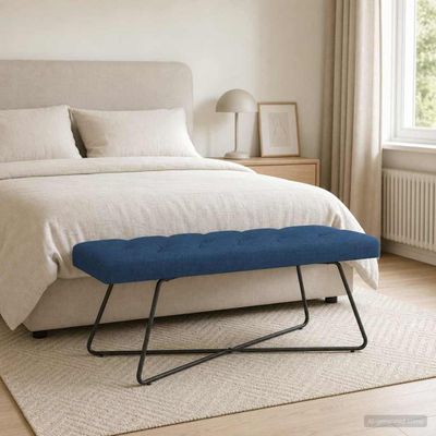 vidaXL Lavica s gombíkovým prešívaním Modrá 110 x 40 x 46 cm Látka
