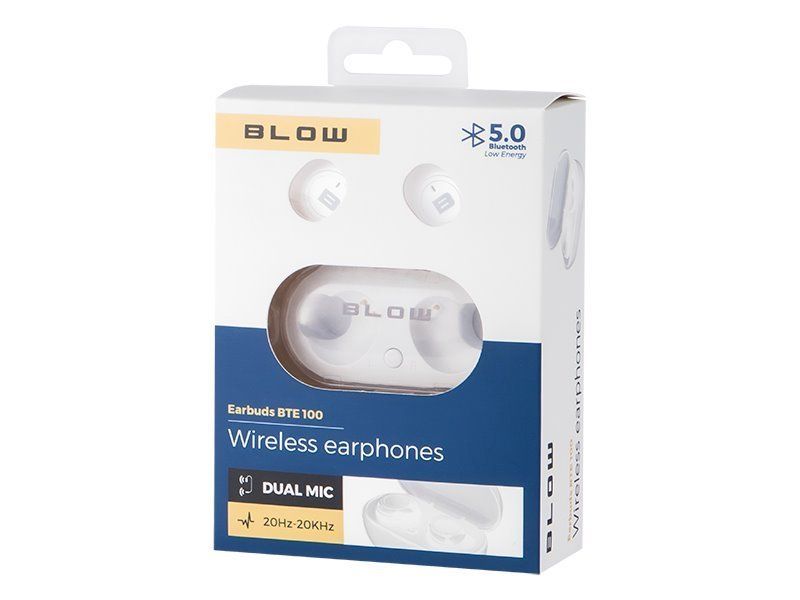 Slúchadlá BLOW Earbuds BTE100 Bluetooth 5.0, biela Sluchátka BLOW Earbuds BTE100 Bluetooth 5.0, biela