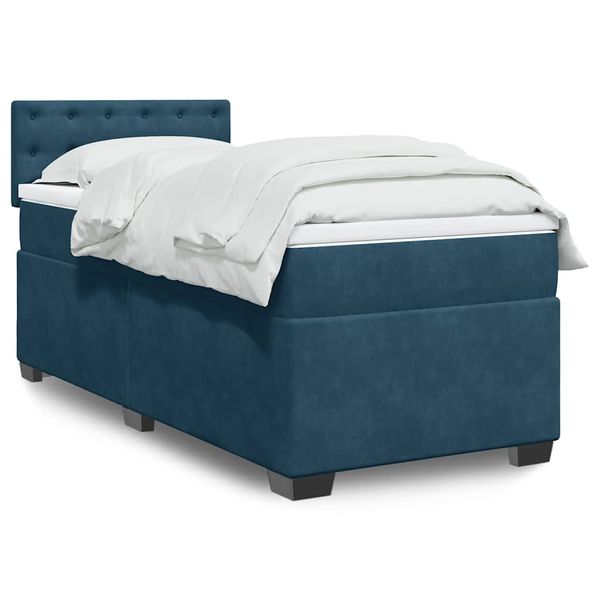 vidaXL Posteľný rám boxsping s matracom tmavomodrý 90x190 cm zamat
