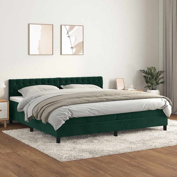 vidaXL Posteľný rám boxsping s matracom tmavozelený 200x200 cm zamat