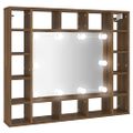 vidaXL Zrkadlová skrinka s LED hnedý dub 91x15x76,5 cm