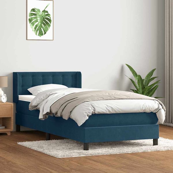vidaXL Posteľný rám boxsping s matracom tmavomodrý 90x220 cm zamat