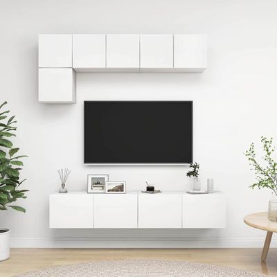 vidaXL 5-dielna súprava TV skriniek, biela, kompozitné drevo