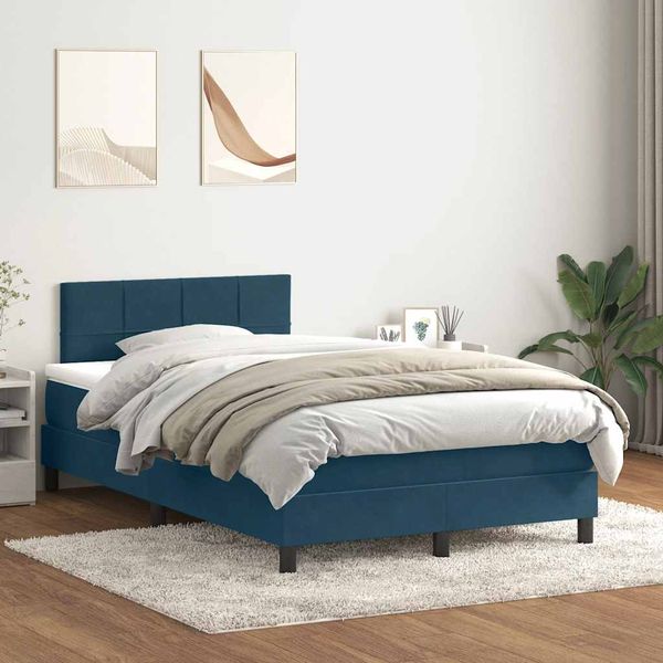 vidaXL Posteľný rám boxsping s matracom tmavomodrý 120x210 cm zamat