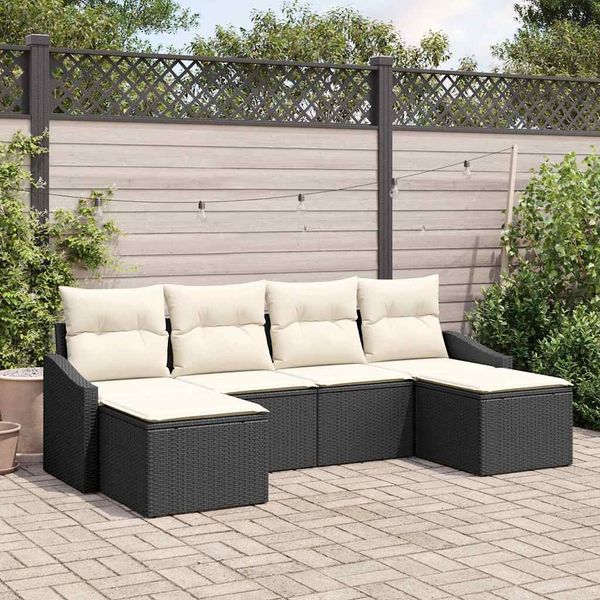 vidaXL Záhradný jedálenský set s vankúšom 6 pcs Čierna a krémová