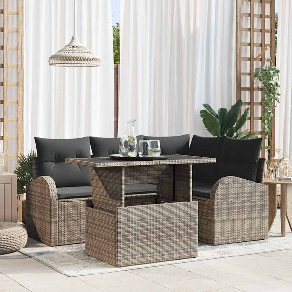 vidaXL Súprava záhradných pohoviek s vankúšom 5 pcs Sivá Poly ratan