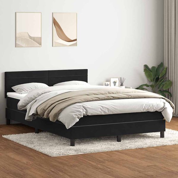 vidaXL Posteľný rám boxspring s matracom čierny 140x210 cm zamat