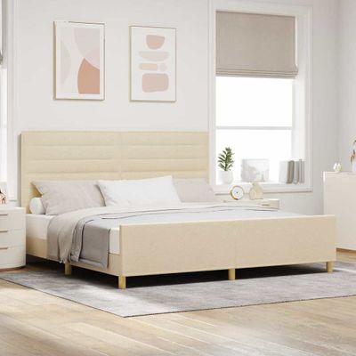 vidaXL Rám postele s čelnou doskou Krémová 200 x 200 cm látka