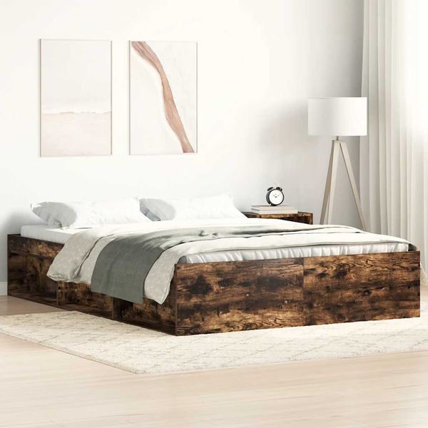 vidaXL Rám postele dymový dub 135x190 cm dvojlôžko