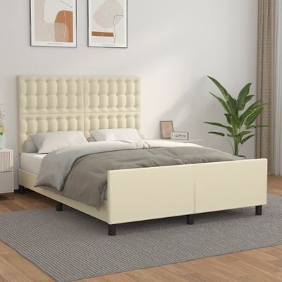 vidaXL Posteľný rám s čelom krémový 140x200 cm umelá koža