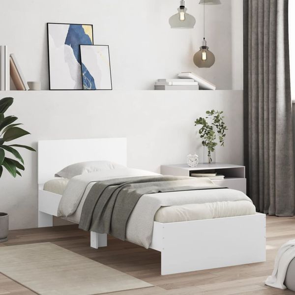 vidaXL Posteľný rám s čelom biely 90x190 cm kompozitné drevo