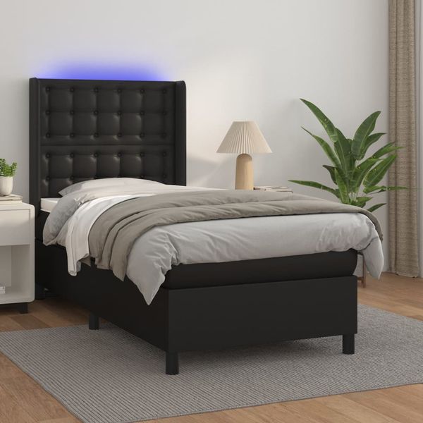 vidaXL Boxspring posteľ s matracom a LED čierna 90x190 cm umelá koža