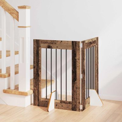 vidaXL Brána pre psov so stojanmi 2 pcs Staré drevo 60 x 80 cm