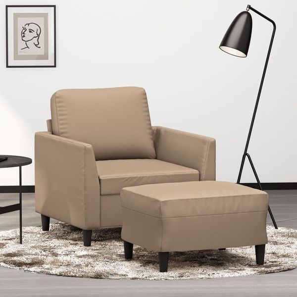 vidaXL Kreslo s podnožkou kapučínové 60 cm umelá koža