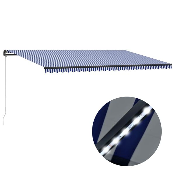 vidaXL Ručne zaťahovacia markíza s LED 600x300 cm modro-biela