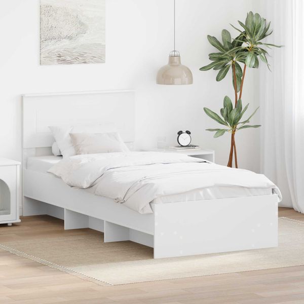 vidaXL Rám postele s čelnou doskou Biela 90 x 200 cm Kompozitné drevo