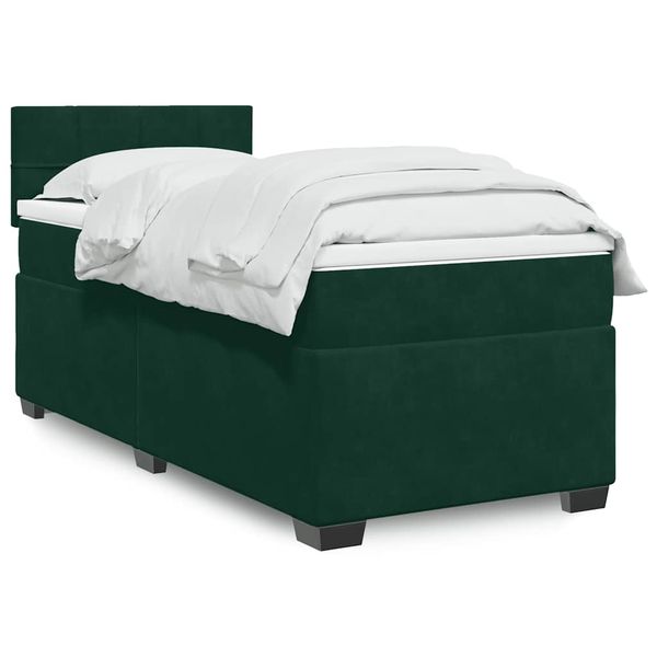vidaXL Posteľný rám boxsping s matracom tmavozelený 100x200 cm zamat