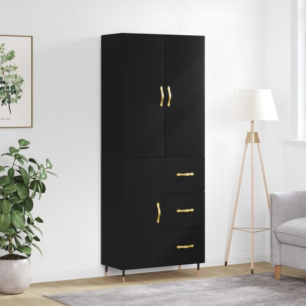 vidaXL Vysoká skrinka čierna 69,5x34x180 cm spracované drevo