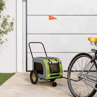 vidaXL Vozík za bicykel pre domáce zvieratá s úložiskom Zelená a šedá