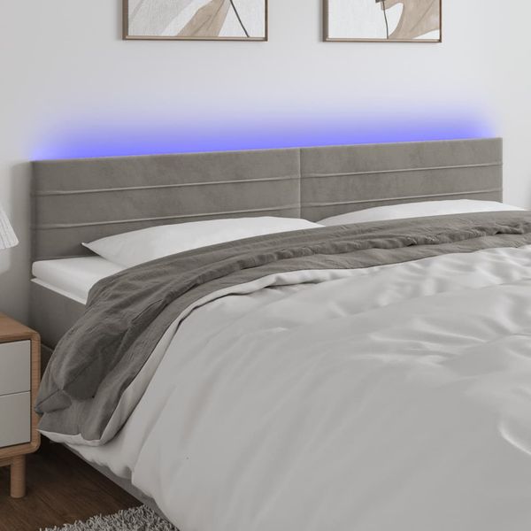 vidaXL Čelo postele s LED bledosivé 200x5x78/88 cm zamat