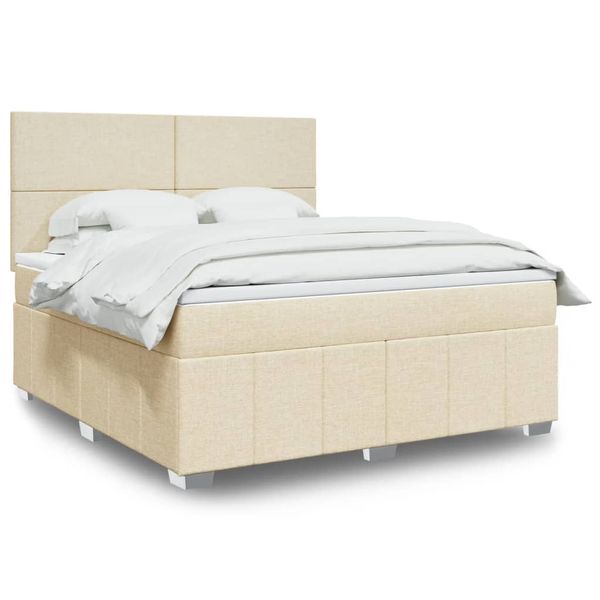 vidaXL Posteľný rám boxspring s matracom krémový 180x200 cm látka