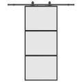 vidaXL Posuvné dvere s kovaním čierne 90x205 cm tvrdené sklo