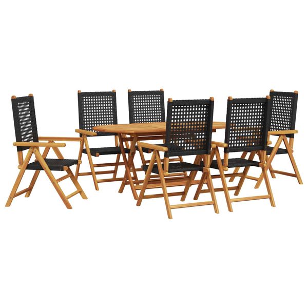 vidaXL Záhradný jedálenský set 7 pcs Čierna Pevné akáciové drevo