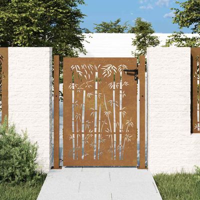 vidaXL Záhradná brána 100x125 cm, corten oceľ, bambusový dizajn